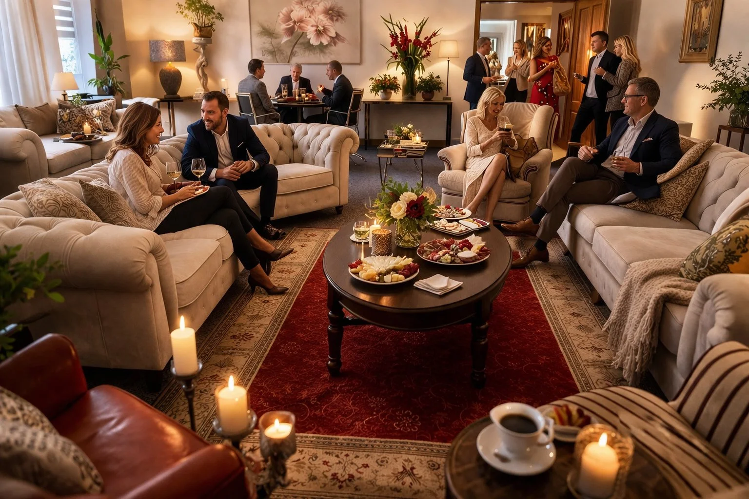 Nawrot 12, wieczorne spotkanie biznesowe w eleganckim salonie